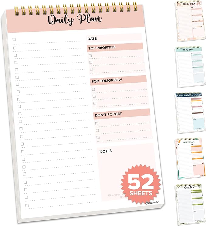 Decorably 52 Sheets Nude Pink Undated Daily To Do List Notepad, 6.5x10in Spring-Bound Easy Tear-Off Design, with Priorities, Checklist, Agenda, Reminders, Notes - Home, School, Office
