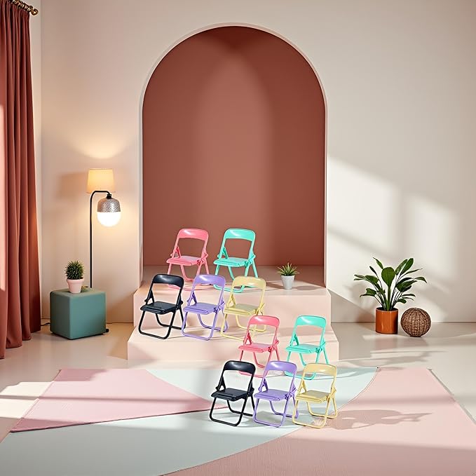 10Pcs Multicolour Folding Chair Phone Stand,Chair Phone Holder Stand, Mini Foldable Chair Phone Stand, Candy Color Universal Mobile Phone Holder,Foldable Stool Desk,Cute Mini Things,Telephone Stands