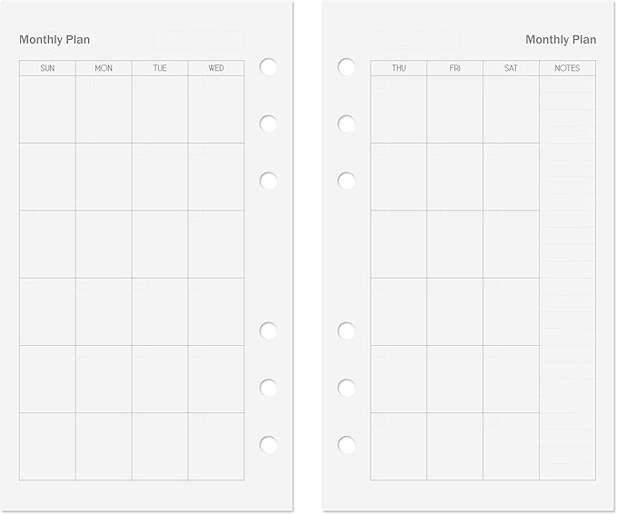 Discagenda Planner Insert Refills 6-Hole Ringbound 54 Sheets 120gsm 80lb 3.8x6.7in (Monthly, Personal)
