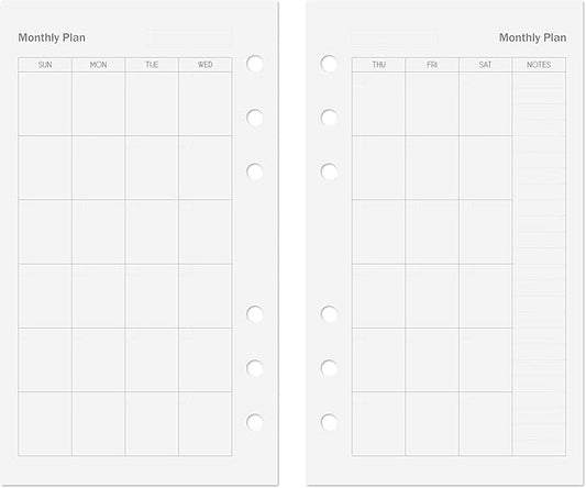 Discagenda Planner Insert Refills 6-Hole Ringbound 54 Sheets 120gsm 80lb 3.8x6.7in (Monthly, Personal)