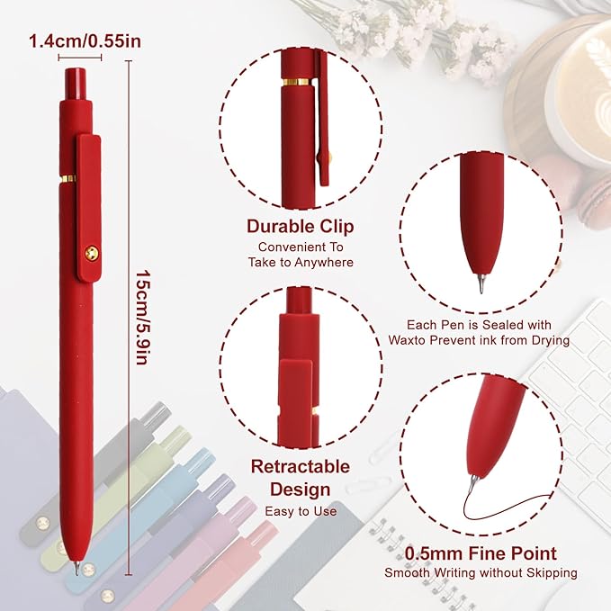 Colorful Gel Pens, 6 Pcs Colored Pens Fine Point Smooth Writing Pen, 0.5mm Multi Colored Ink Pens for Journaling Note Taking Writing, Office School Supplies, Gift Set for Women & Men