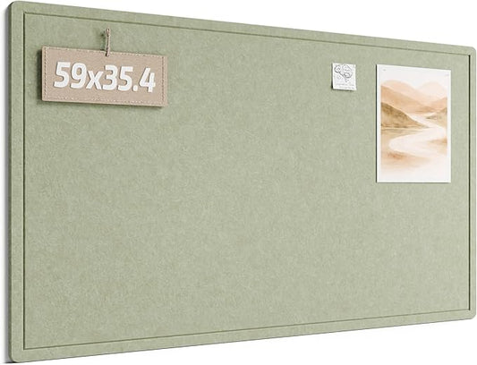 Fluxynara Large Bulletin Board, 59" x 35.4" Cork Board Alternative with 24 Safe Removable Adhesive Tabs, Foldable Felt Pin Board for Home Office, Classroom, Bedroom,Entryway for Walls— Sage