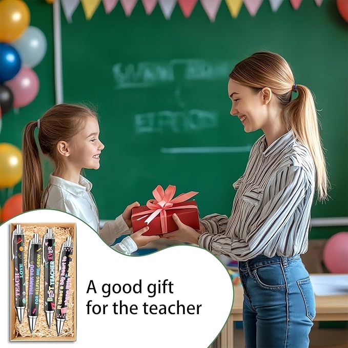 Teacher Appreciation Week Ballpoint Pens Set of 8 – Teacher Theme Pens with Book, Pencil & Classroom Supply Designs and Inspiring Quotes – Smooth Black Ink Pens for Classroom, Office, Thank You Gifts