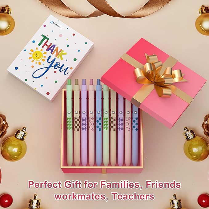 Gel Pens, Nurse Gifts,0.7mm Fine Point Black ballpoint pen,Aesthetic Cute Office School Supplies Gifts for Women Men, High-End Series for Journaling Note Taking(10 Pcs Black Ink-Geometric shaft pens)