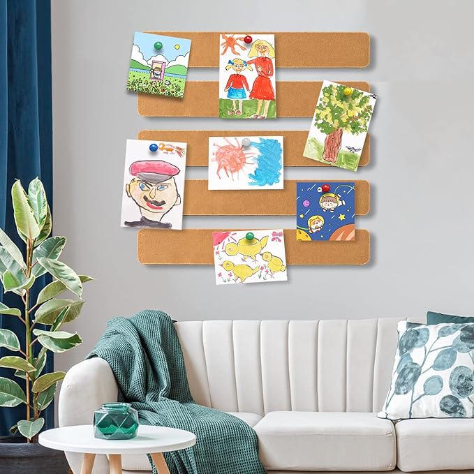 8Pcs Bulletin Board Strips, Self-Adhesive Felt Pin Board Bar Strips with 50 Pushpins, No Damage for Wall, Felt Cork Board Strips for Paste Notes, Photos, Schedules as Classroom Office Home Decor