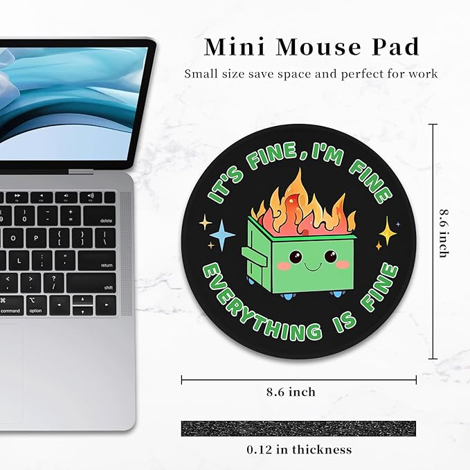 2 Pack Dumpster on Fire Mouse Pad, Funny Cute Mousepad for Desk Accessories, Small Round Mouse Pad for Wireless Mouse Gaming Computer Laptop, This is Fine Home Office Supplies Decor