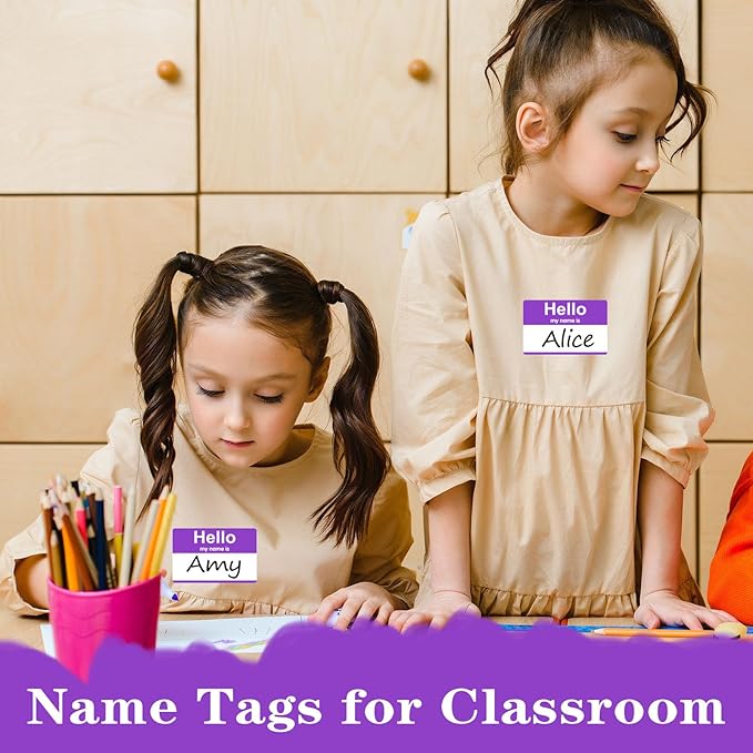 200 Pcs Name Tags,Hello My Name is Stickers,Purple Name Tag Stickers, Adhesive Name Label for Office,Meeting,School,Teachers and Mailing(3.5" x 2.25")