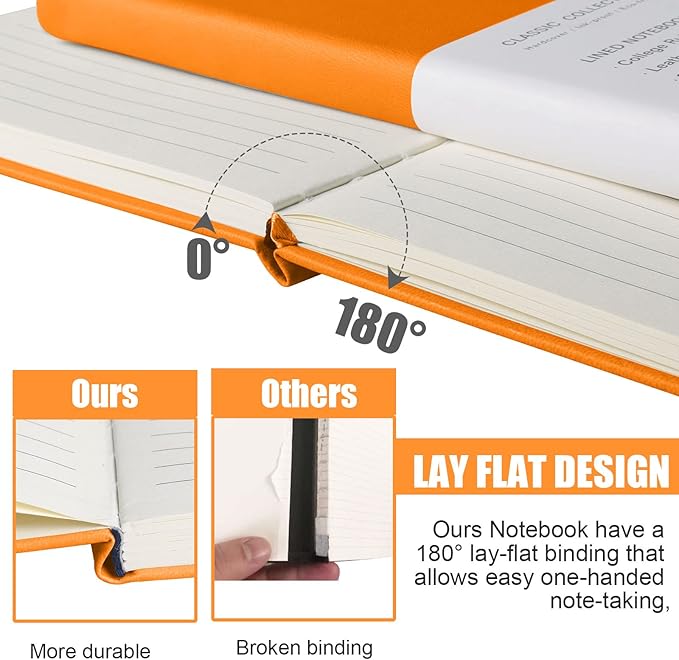Lined Journal Notebook, 10Pack Hardcover Notebook for Men & Women – Journals for Writing, Work, School, Home & Daily Notes, 160 Pages – Medium A5, 5.7"x8", 100 gsm Thick Paper (Orange)