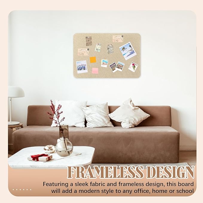 24"x 18" Linen Fabric Bulletin Board Pinboard for Walls Display Frameless Pinboard Display Notice Memory Board for Office Walls Home Kitchen Easy to Install(Brown)