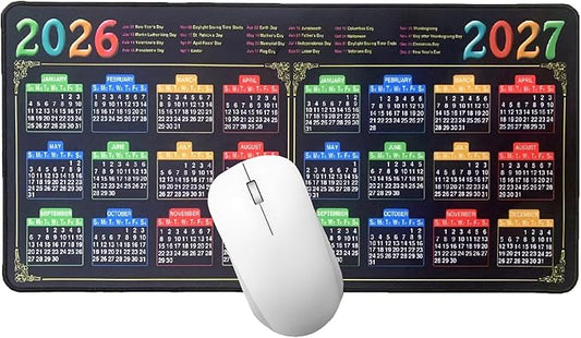 Mouse Pad with Stitched Edge, Black Mousepad, 2026 Calendar Pad, Computer Mouse Mat with Non-Slip Rubber Base, 2027 Calendar Mouse Pad (Black, 23.6 * 11.8 inches)