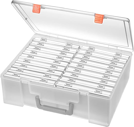 Photo Storage Box 4x6, 18 Inner Extra Large Organizer Acid-Free Photo Keeper Storage Case, Plastic Craft Storage Box for Stickers Stamps Seeds (Clear, 18 Boxes)