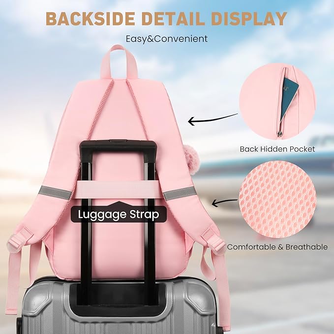 School Backpack for Teen Girls, Cute College Backpacks for Women Students Aesthetic Bookbag Large 15.6 Inch Laptop Bag Middle School Travel Back Pack (Pink)