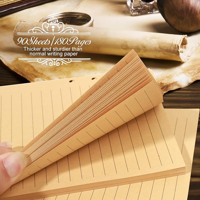 LEOBRO A5 Refill Paper, 90PCS Craft Lined Paper Refill, 6 Ring A5 Planner Insert Refill Paper for Planner Binder Notebook Journal, with Bookmarkers, Page Marker & Binder Pocket & Ruler, 5.6" x 8.2"
