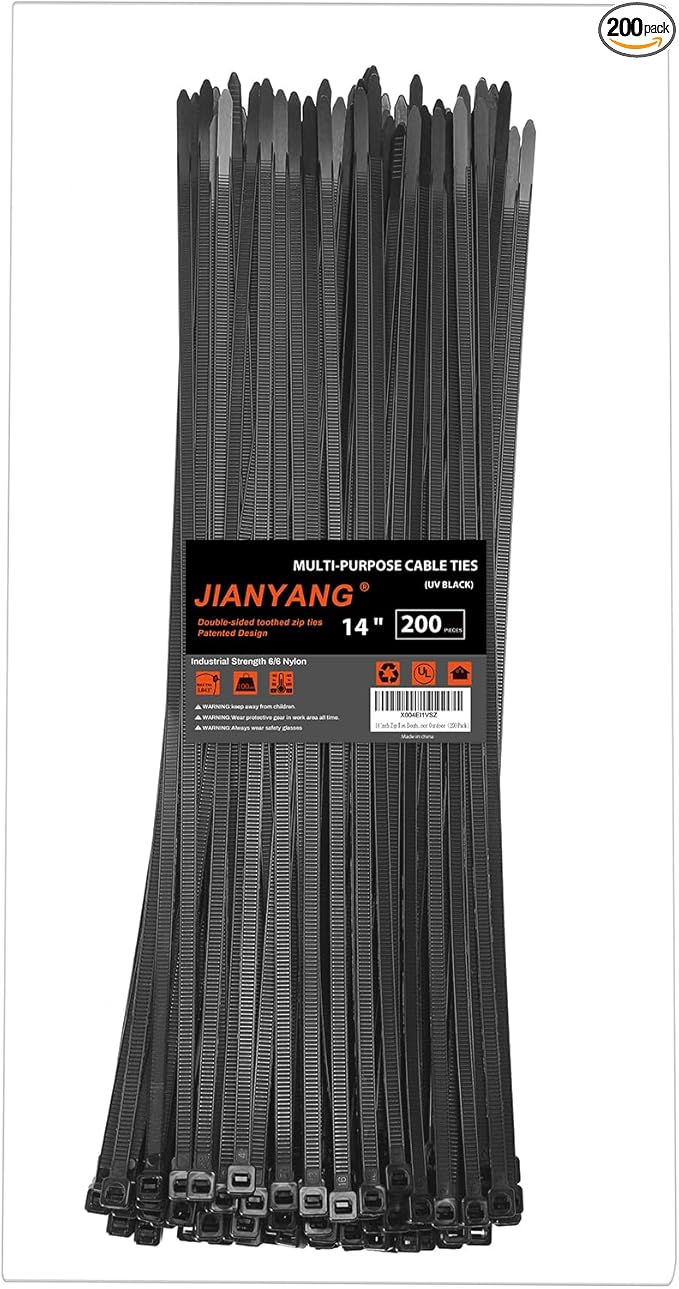 14 Inch Zip Ties Double Sided Toothed,100 LBS Tensile Strength Heavy Duty Cable Wire Ties With Self-Locking Adjustable More Durable Nylon Tie Wraps for Indoor Outdoor（200 Pack）