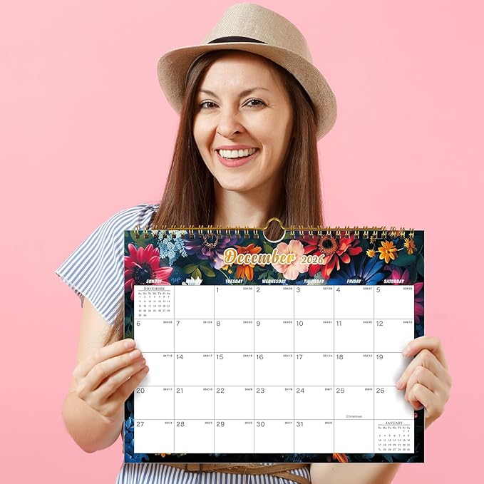 Calendar 2026-18 Monthly Wall Calendar, January 2026 - June 2027, 8.5" x 11", Calendar 2026-2027 with Twin-Wire Binding, Hanging Hook, Blocks and Julian Dates (Bright Wall Calendar)