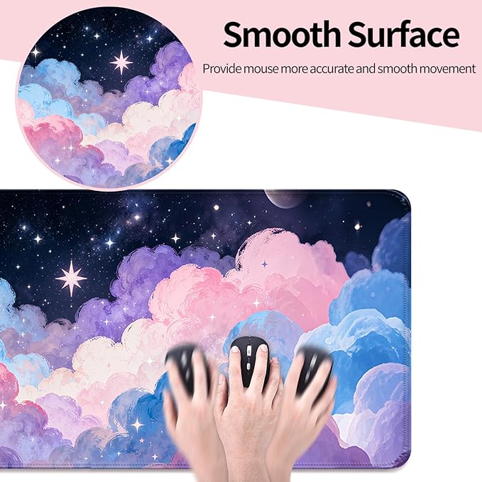 Dreamy and Pretty Pastel Clouds XL Large Desk Mat, Extended Long Desk Pad for Gaming and Office, Non-Slip Rubber Base, Comfortable Surface Mouse Pad, 31.5x11.8 in (H09)