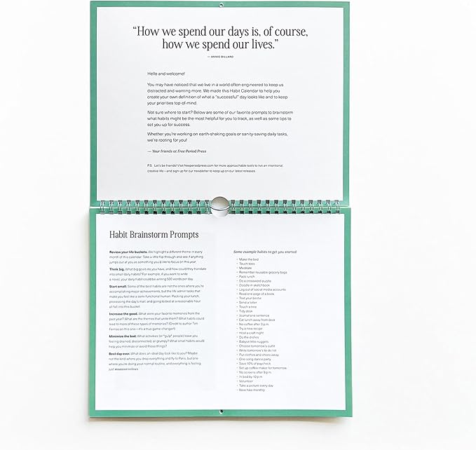 Free Period Press Habit Tracker Calendar & To Do List Planner, Spiral Bound Habit Tracker with Writable Goals, 12 Months Undated, 8"x10”