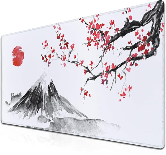 Large Mouse Pads White, Home Office Desk Pad Gaming Mat, Desk Mat Large Non-Slip Rubber Base Waterproof with Stitched Edges, 35.4 X 15.7 inch for Work/Game/Office Japan Traditional Painting