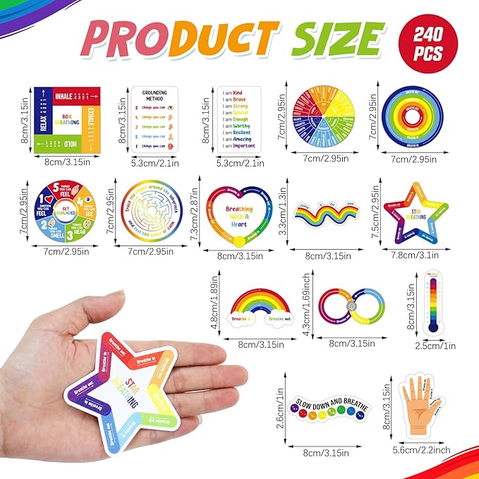 Tenceur 240 Pcs Adhesives Sensory Stickers with Inspirational Quotes Mindfulness Relief Anti Stress Items School Counselor Supplies Textured Strips for Adult Teen (Colorful)