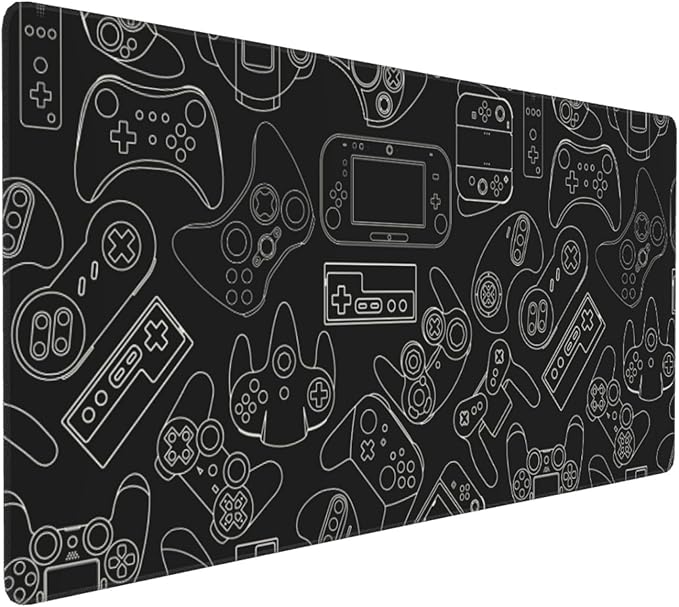 Video Game Controller Black Background Mouse Pads XXL Extended Mousepad with Stitched Edges Non-Slip Rubber Base Computer Keyboard Pad Desk Mat for Home Office Desk Decor, 35.4" X 15.7"