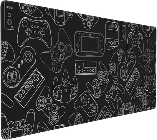 Video Game Controller Black Background Mouse Pads XXL Extended Mousepad with Stitched Edges Non-Slip Rubber Base Computer Keyboard Pad Desk Mat for Home Office Desk Decor, 35.4" X 15.7"