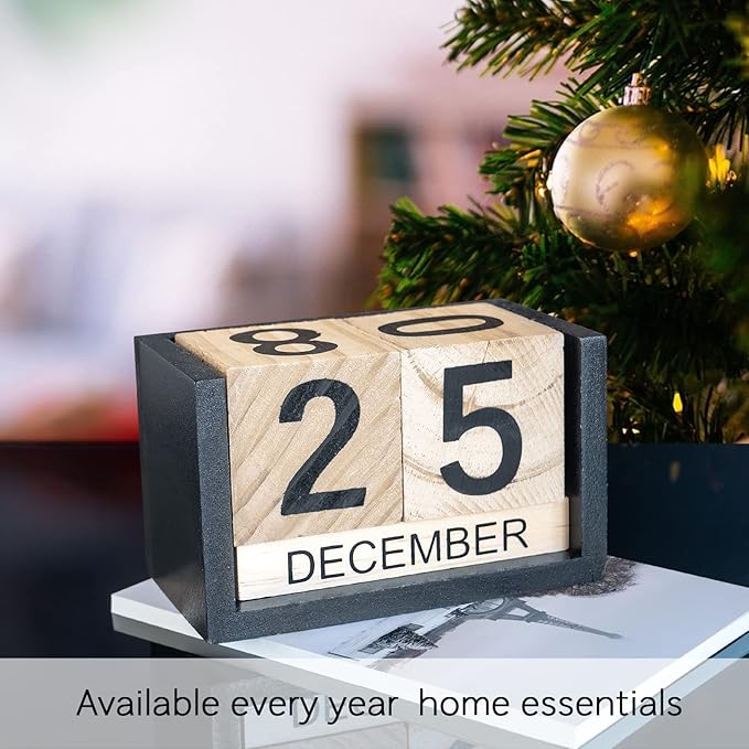 Notakia Wooden Gaobei Desk Blocks Calendar Perpetual Block Month Date Display (Large Black Wood Color)