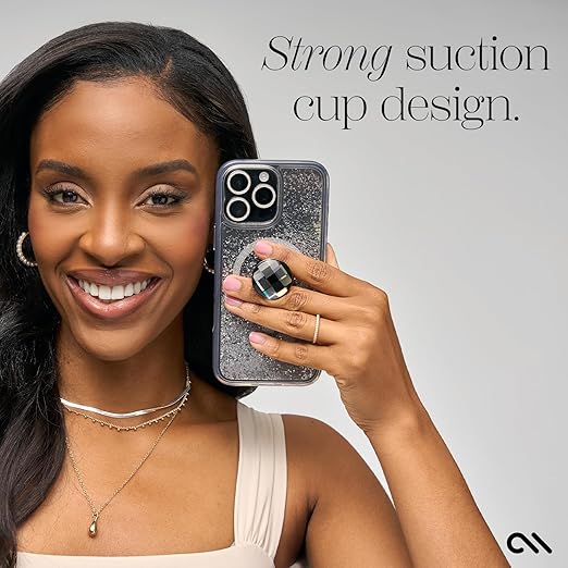 Case-Mate Minis - Cell Phone Stand/Grip - Suction Cup Cell Phone Holder [Removable for Wireless Charging] for iPhones, Android Smartphones, Kindles & More - Black Crystal