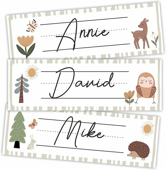 Jungle Animals Self-Adhesive Student Name Tags -Woodland Animals Name Plate Stickers for Teens -45 Pcs Funny Multipurpose Name Label Favors & Supplies for Classroom Desks Bulletin Boards School -A04