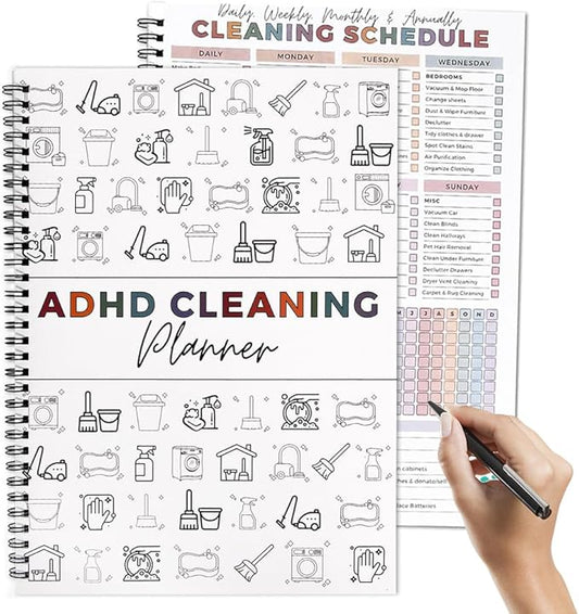 ADHD Cleaning Planner for Adults & Teens – Undated Daily Weekly Monthly Yearly Cleaning Schedule and Checklist Organizer with Chore Chart, Habit Tracker, and DIY Home Improvement Templates