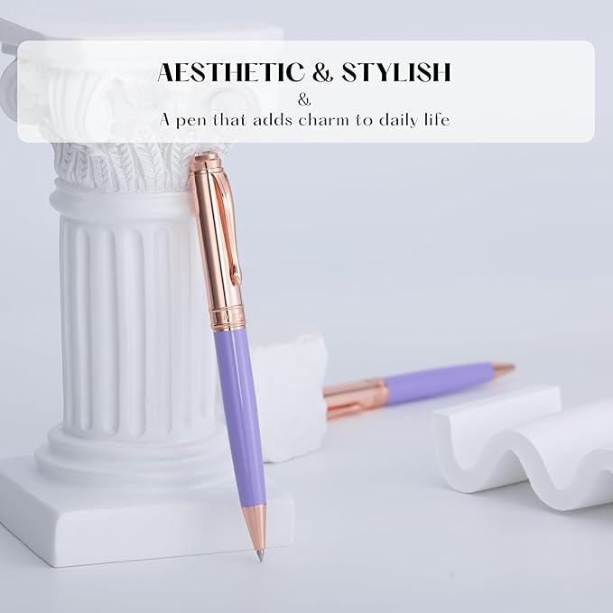 Luxury Gel Pen, Top Set With 8mm Brilliant Diamond,Stylish Purple Pen Body,Attractive Rose Real Gold Finish, Black Ink Refill,Elegant Gift Pen For Women, Unique, Fancy, Office Pens