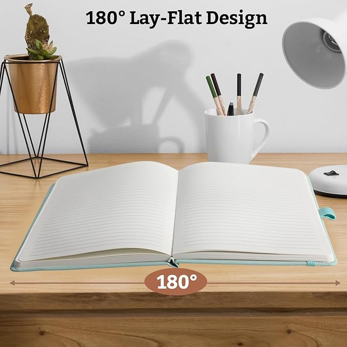 Lined Hardcover Journal Notebook, A5 192 Pages 100Gsm Thick Paper College Ruled for School,Note Taking,Work,Diary，5.7''*8.3'',Light Green