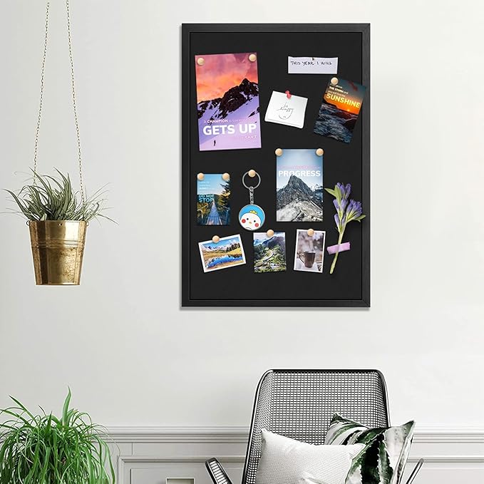Miratino Large Bulletin Board, 23 "x18 Black Cork Boards for Walls with Frame, Pin Display Board Vision Board for Home School Office Decor