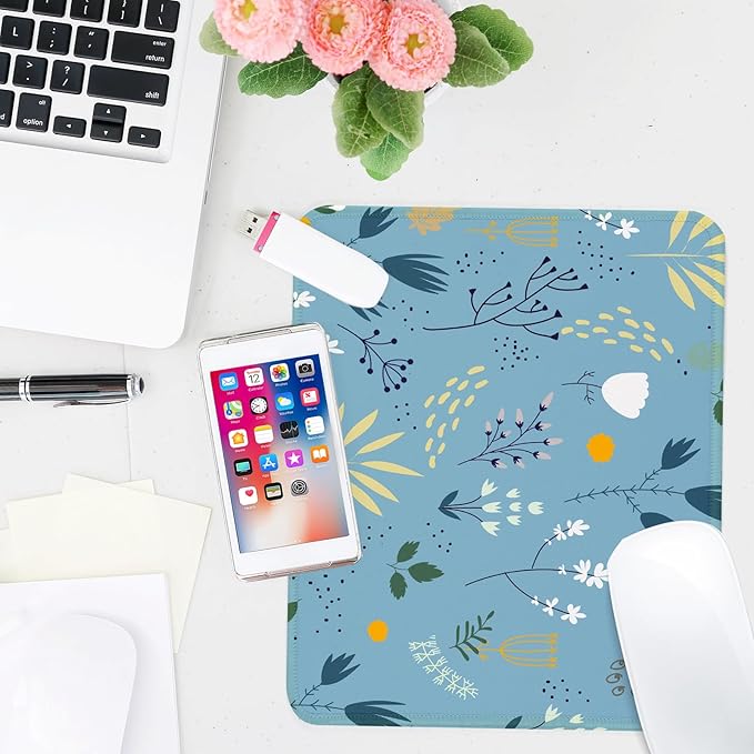 Flower Square Mouse Pad,Non-Slip Rubber Base Mouse Pad,Home Office Decoration Desktop Accessory,Laptop Mouse Pad for Office Laptops,9.4x7.8x0.12inch 7