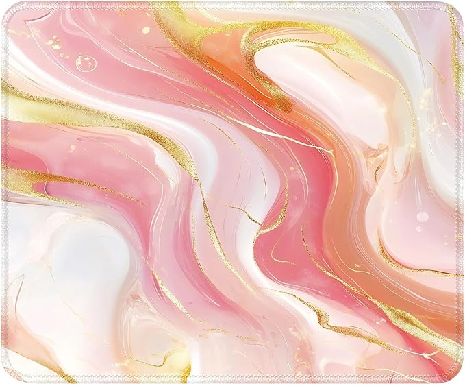 Pink Marble Desk Pad Mat with Stitched Edges and Non-Slip Rubber Base, Premium-Textured Mouse Pad for Laptop, Computer & PC, Gaming & Working, Waterproof Mousepad
