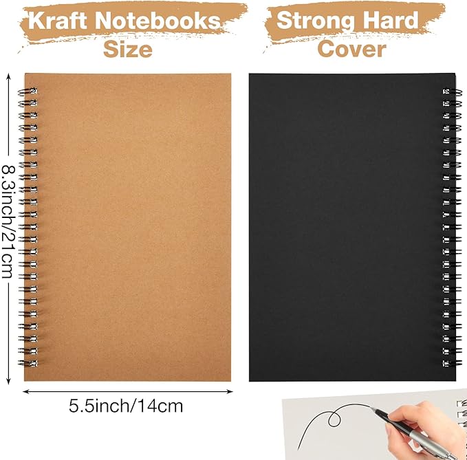 Epakh 36 Pack Blank Spiral Notebook Unlined Notebook Bulk A5 Soft Cover Students Sketchpads Memo Notepad for Drawing Art Back to School Gifts 100 Pages/ 50 Sheets, 8.3 x 5.5 Inches(Black, Brown)