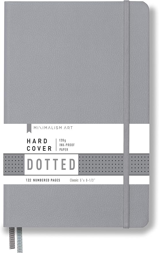 Minimalism Art, Premium Hard Cover Notebook Journal, Classic 5" x 8.3", 122 Numbered Pages, Gusseted Pocket, Ribbon Bookmark, Extra Thick Ink-Proof Paper 120gsm, San Francisco (Dotted, Gray)