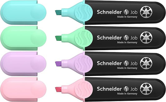 Schneider Pastel Job Highlighter Marker, Chisel Tip, Turquoise, Mint, Lavender, Light Pink, 4 Pack (115098)