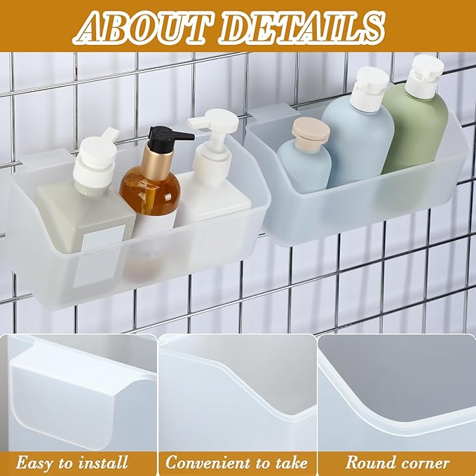 Gridwall Baskets, Grid Wall Storage Bin Plastic Grid Wall Panels Bins for 3 Inch Gridwall Panel for Organizing Storage Display Kitchen Home Office Garage Bathroom(Clear,6 Pcs)