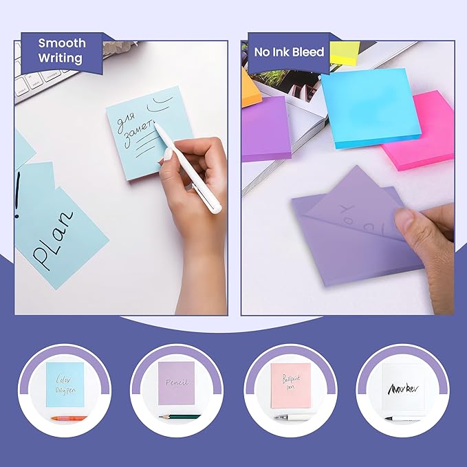 3x3 Inches Sticky Notes Variety Pack, 18 Pads Self Stick Notes, 50 Sheets/Pad, Included 8 Blank Pads, 6 Lined Pads and 4 Transparent Sticky Notes, 900 Total Sheets