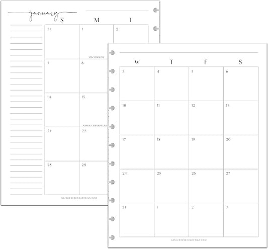 BetterNote 2026 Monthly Calendar Refill Fits Disc Notebooks, Fits Happy Planner, Levenger Circa, Arc Staples, TUL Office Depot, InkWell Press (Modern, 11-Disc, 8.5"x11")