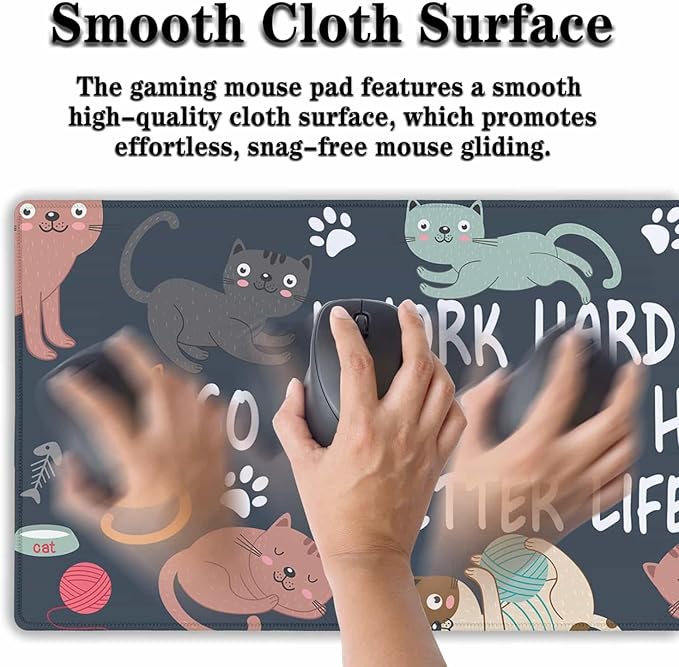 Full Size Mouse Pad Funny Cat Cute Gaming Mouse Pad Extra Large Mouse Pads Computer Mat Work Desk Mat Non-Slip Rubber Base Waterproof with Stitched Edges 35.4" X 15.7" for Game Office,