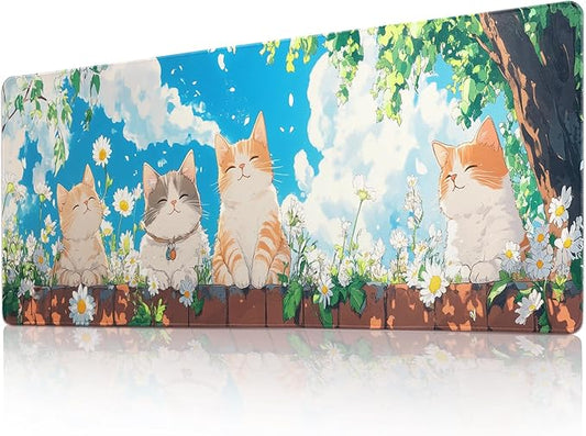 Desk Mat Mouse Pad Gaming Desk Pad XL Large Mouse Mat Office Decor Accessories (Fence cat)