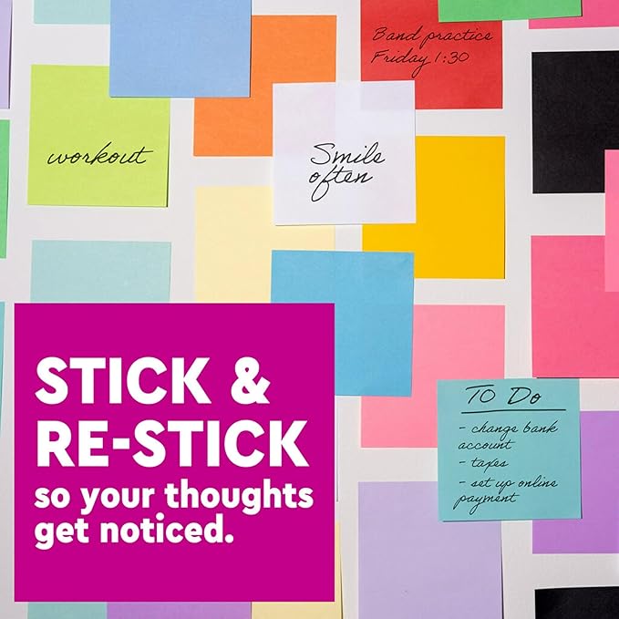 Post-it Super Sticky Notes, 3 in x 3 in, 5 Pads, 2X The Sticking Power, Black, Recyclable (654-5SSSC)
