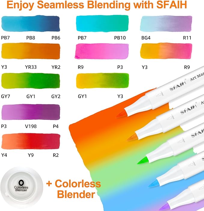 SFAIH Alcohol Markers Brush Tip & Chisel Tip - 49 Colors Double Tipped Art Markers for Adult Coloring Books Illustration, Gifts for Artist Adult - Refillable Alcohol-based Ink