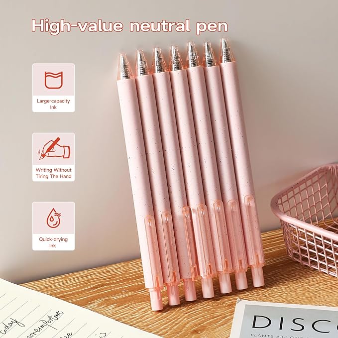 RIANCY Premium Pink Gel Pens - Smooth Writing, Quick Dry, Set of 12 - Ideal for Journaling, Note-Taking, Art Supplies