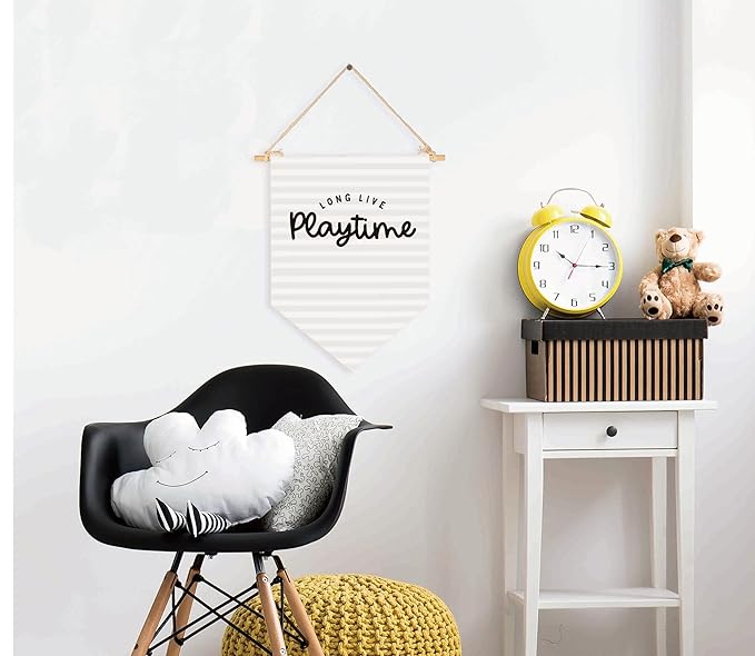 Playroom Decor, Long Live Playtime Banner, Boho Rainbow Linen Banner Wall Hanging Banner Flag Pennant Poster Decor for Toddler Boy Kids Room Nursery Playroom-Birthday Christmas Gift-15.6"x11"