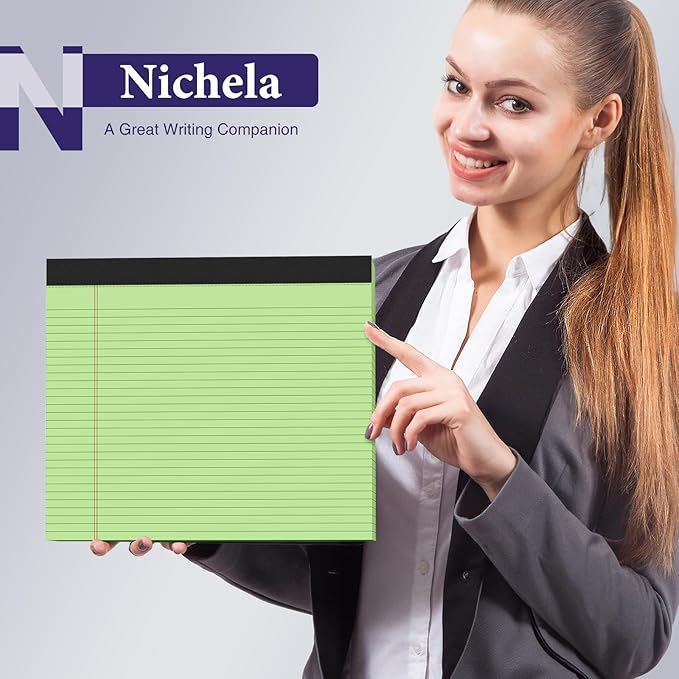 6 Pack Note Pads 11" x 9.5" Colored Legal Pads College Ruled Pink Notepad Perforated Writing Pads 80GSM Lined Paper Pads of College Ruled Paper 30 Sheets Notebook To Do List for School, Office, Home