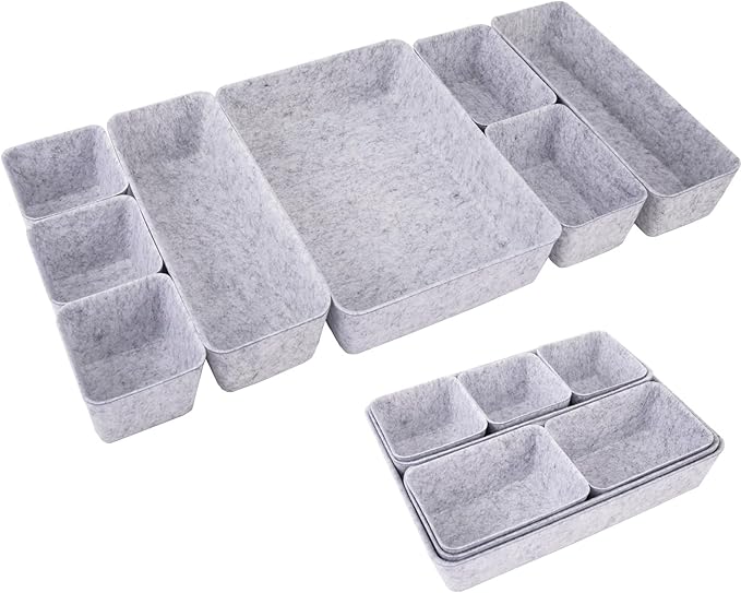 8pcs Drawer Organizer Bins, Felt Desk Organization Sets, Office Accessories & Workspace Organizers, Shallow Jewelry Makeup Storage Box Basket Shelf Containers Separators Inserts(Grey)
