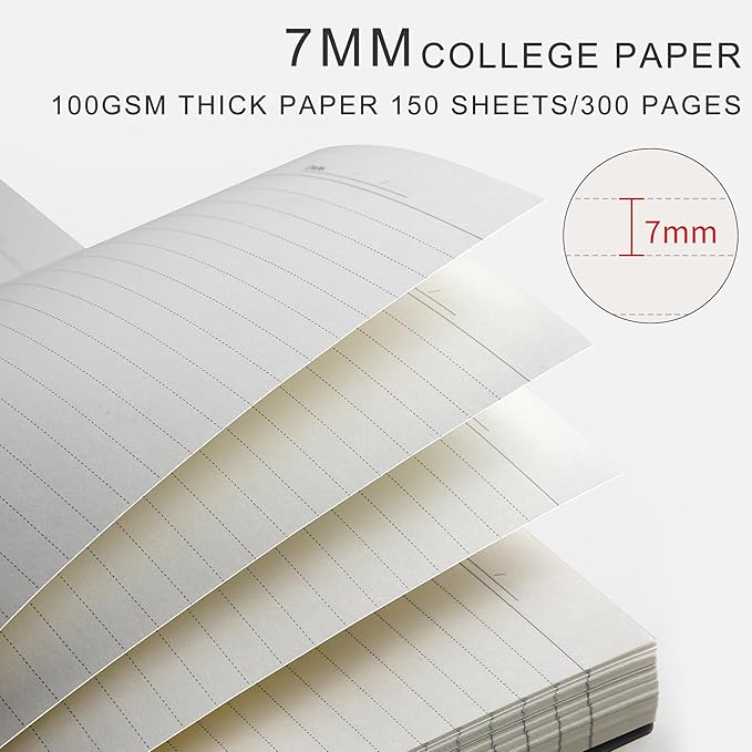 AHGXG Spiral Notebook College Ruled - Spiral Notebook Journal Large B5 7.6" x 10", 300 Pages/150 Sheets, 100GSM Thick Paper, Plastic Hardcover, for Women Men Office School, Black