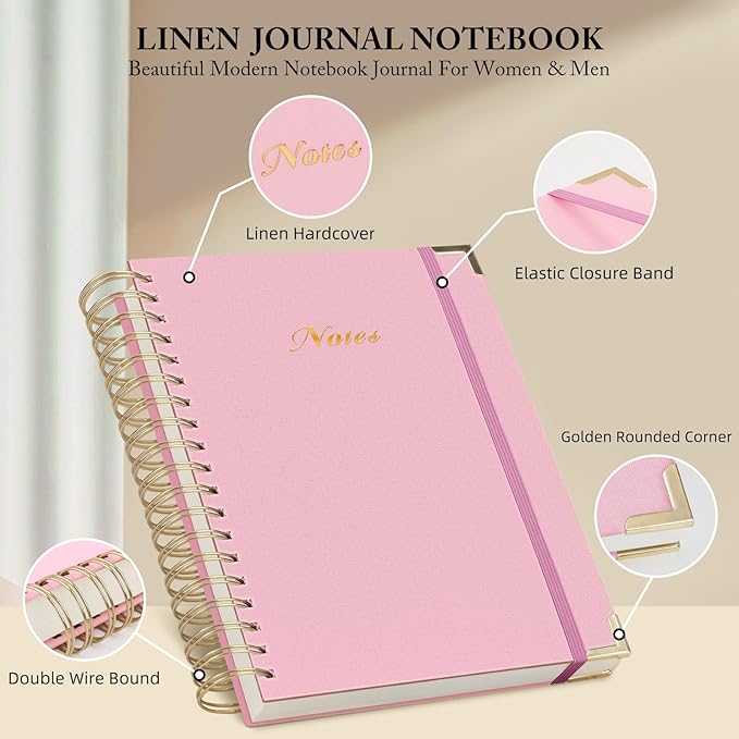 Spiral Notebook Journal, 328 Pages Linen Hardcover College Ruled Notebook, Lined Thick Journals for Women Men, B5 Thick Spiral Journal for Writing, 100GSM Paper, Cute Notebooks for Work School